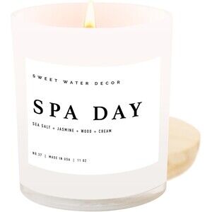 Spa Day Candle –Sweet Water Decor 11oz Soy Jar, Sea Salt Jasmine Wood Cream, USA